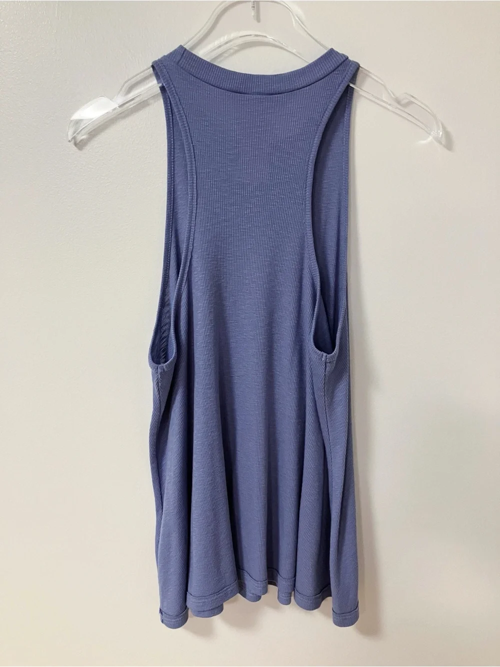 Free People | Blue Distressed Ribbed Tank Top L Boho Minimalist Neutral Staple